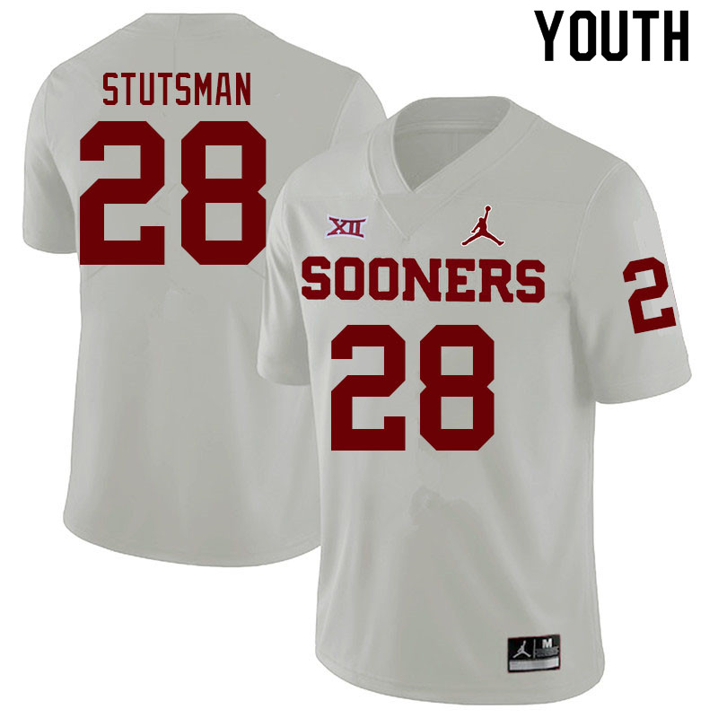 Youth #28 Danny Stutsman Oklahoma Sooners College Football Jerseys Sale-White - Click Image to Close